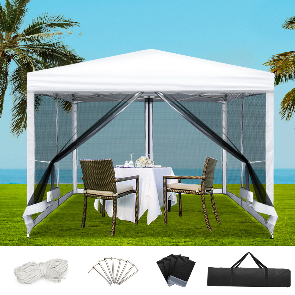 GAZEBO-POP-M-FG-3X3-WH-202502281830-00 Instahut Gazebo Pop Up Marquee 3x3m Wedding Party Outdoor Camping Tent Canopy Shade Mesh Wall White - Image 1