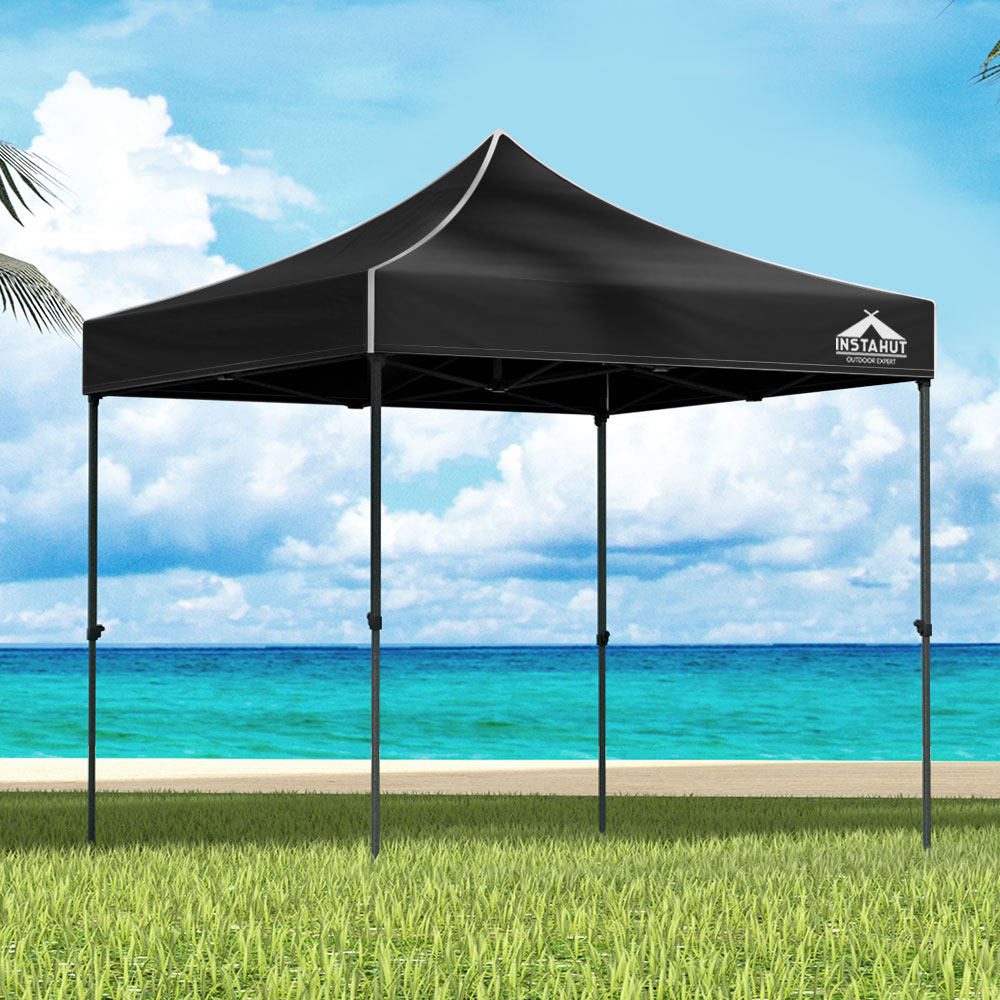 GAZEBO-T-3X3-F-BK-3687-07 Instahut Gazebo Pop Up Marquee 3x3m Folding Tent Wedding Outdoor Camping Canopy Gazebos Shade Black - Image 1