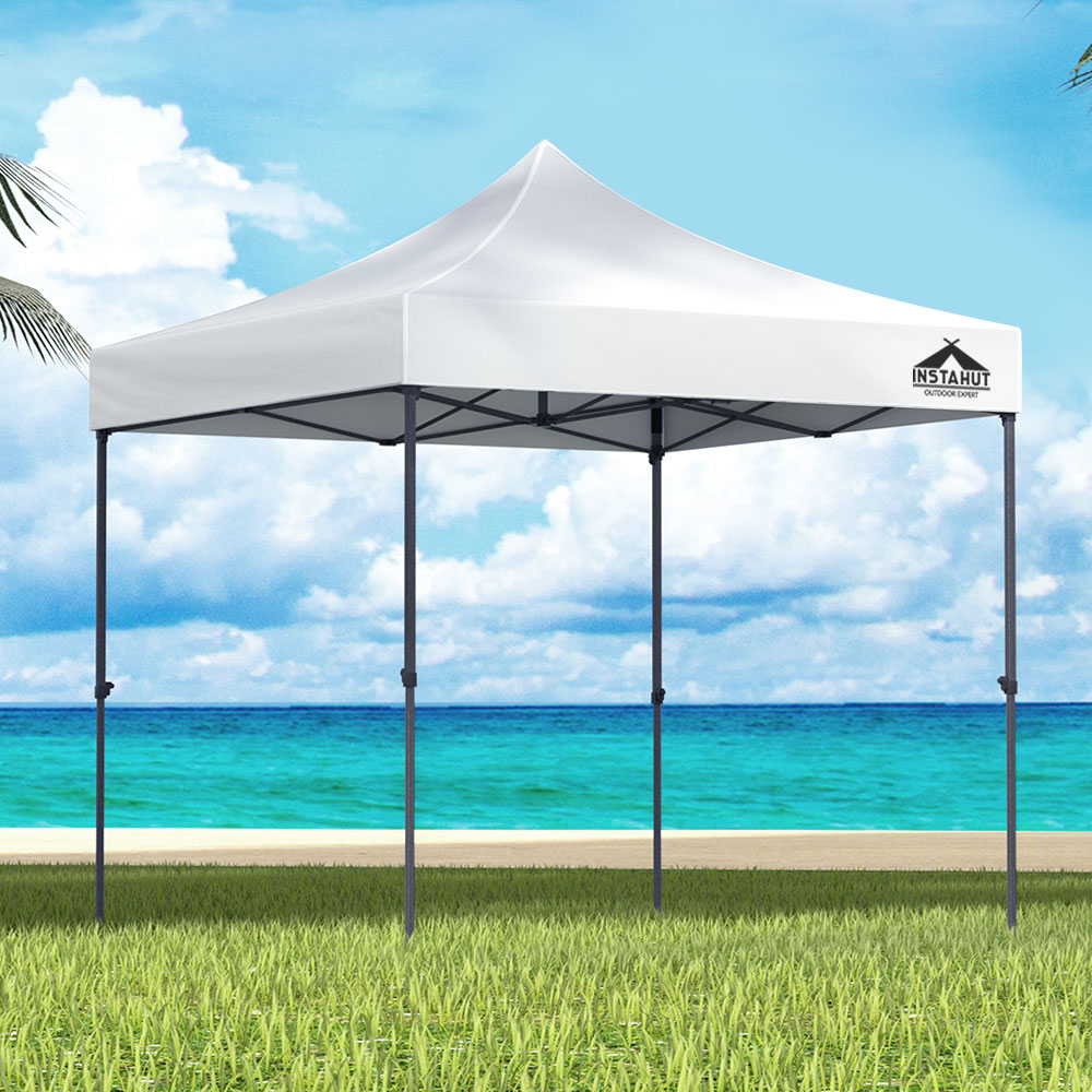 GAZEBO-T-3X3-F-WH-BASE-202502281832-00 Instahut Gazebo Pop Up 3x3m w/Base Podx4 Marquee Folding Outdoor Wedding Camping Tent Shade Canopy White - Image 1