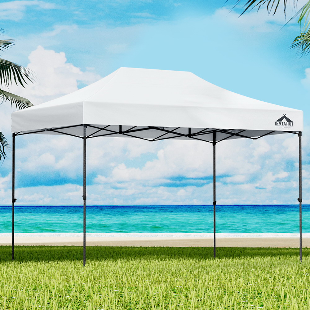 GAZEBO-T-3X45-F-WH-BASE-83857-06 Instahut Gazebo Pop Up 3x4.5m w/Base Podx4 Marquee Folding Outdoor Wedding Camping Tent Shade Canopy White - Image 1