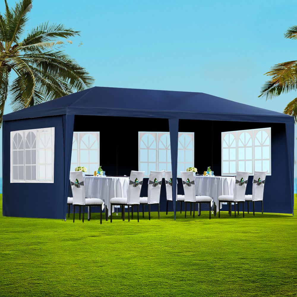 GAZEBO-WED-C-FG-3X6-6W-BL-202502281834-00 Instahut Gazebo 3x6m Marquee Wedding Party Tent Outdoor Camping Side Wall Canopy 6 Panel Blue - Image 1
