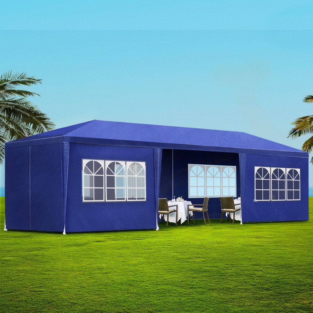 GAZEBO-WED-C-FG-3X9-8W-BL-202502281836-00 Instahut Gazebo 3x9m Marquee Wedding Party Tent Outdoor Camping Side Wall Canopy 8 Panel Blue - Image 1
