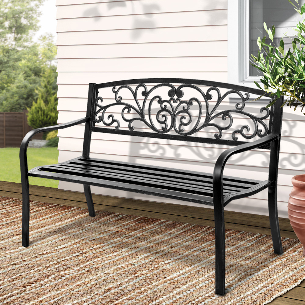 GB-STEEL-XG201-BK-202502281610-00 Gardeon Outdoor Garden Bench Seat Steel Outdoor Furniture 3 Seater Park Black - Image 1