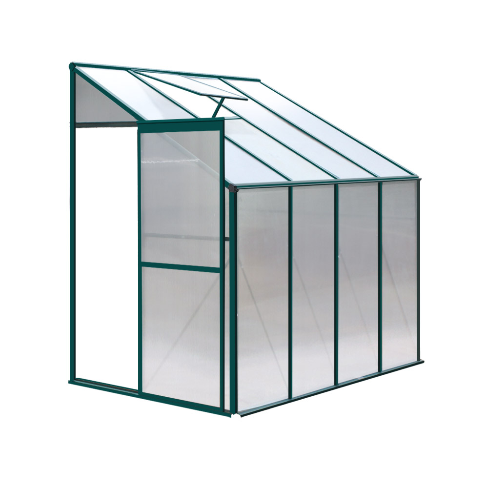 GH-ALU-252X127-GN-AB-39580-00 Green Fingers Greenhouse 2.52x1.27x2.13M Lean-to Aluminium Polycarbonate Green House Garden Shed - Image 1