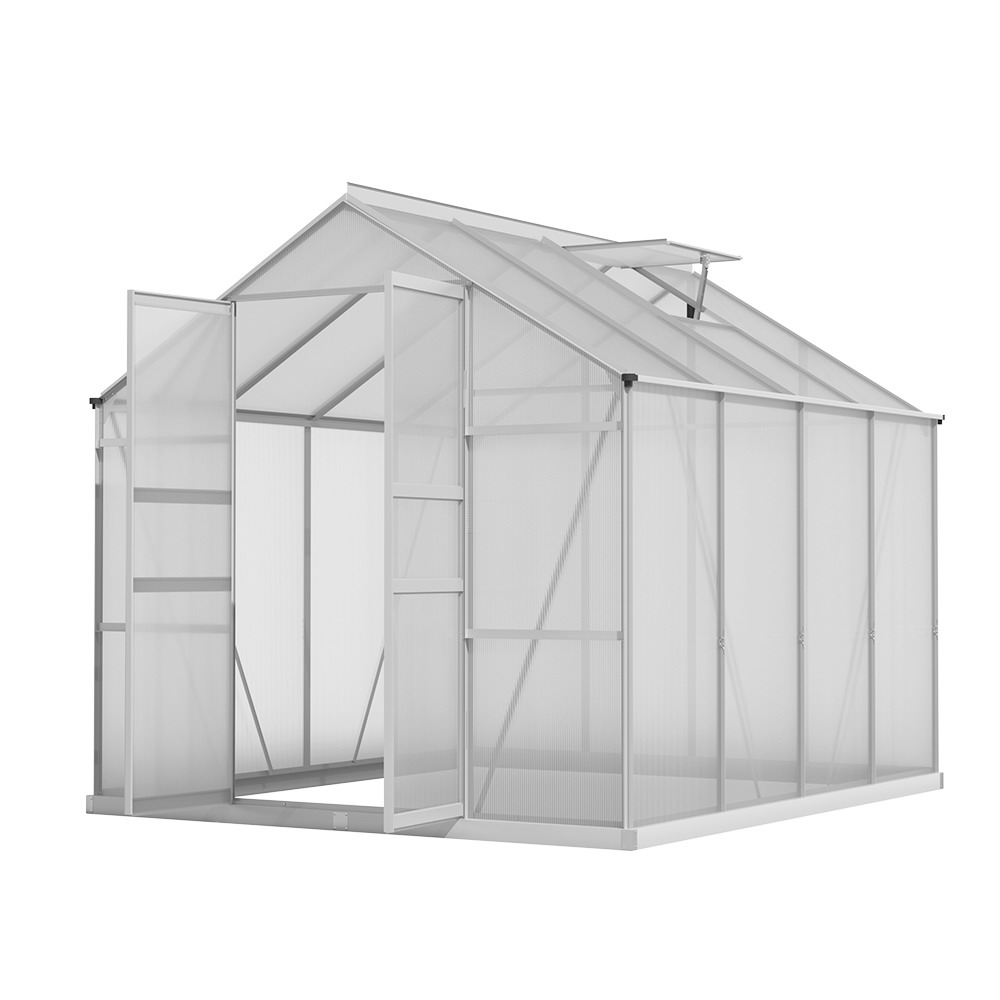 GH-ALU-C-242X250-DOU-AB-89908-00 Green Fingers Greenhouse 2.42x2.5x2.26M Aluminium Double Doors Green House Garden Shed - Image 1