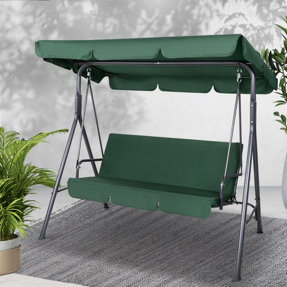 GSC-BST-3S-GN-202502281542-00 Gardeon Outdoor Swing Chair Garden Chair Bench Furniture Canopy 3 Seater Green - Image 1