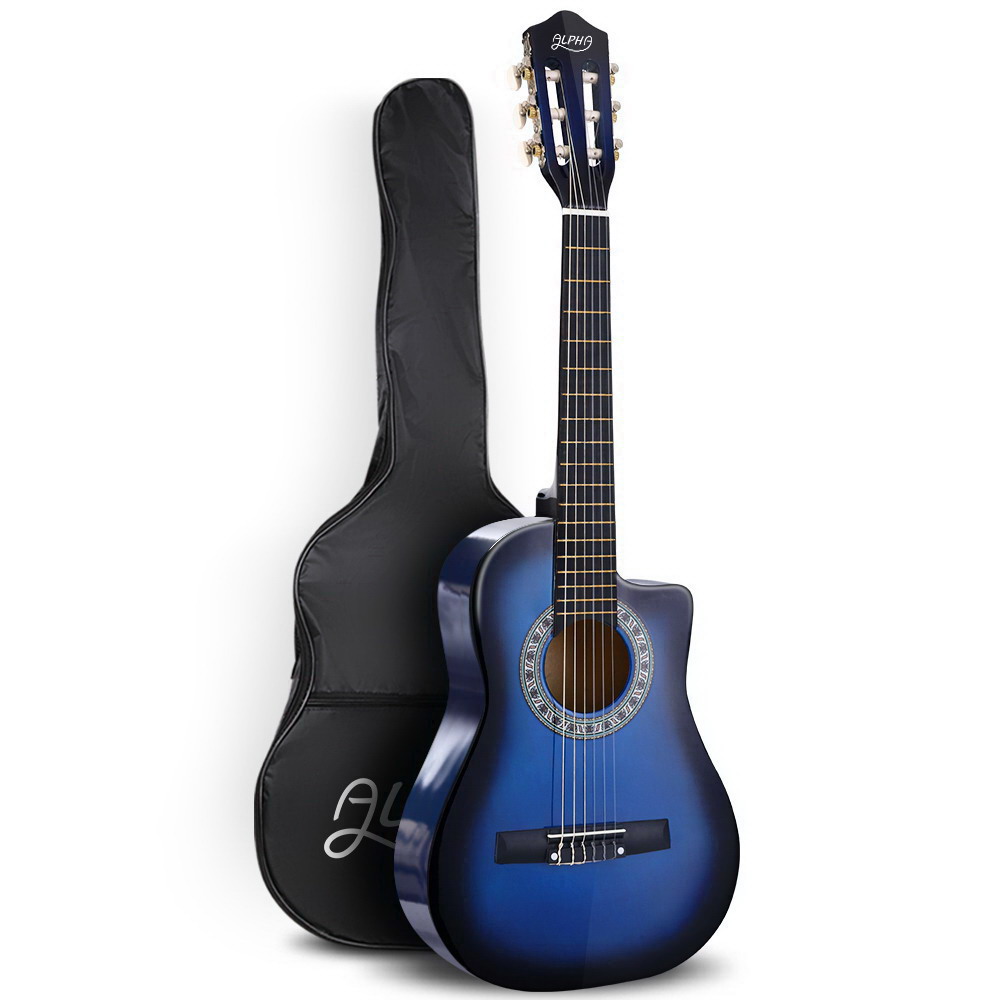 GUITAR-D-34-BLUE-00 Alpha 34 Inch Classical Guitar Wooden Body Nylon String Beginner Kids Gift Blue - Image 1