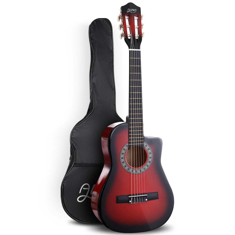 GUITAR-D-34-RED-00 Alpha 34 Inch Classical Guitar Wooden Body Nylon String Beginner Kids Gift Red - Image 1