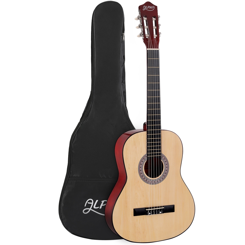 GUITAR-D-39-NAT-155278-00 Alpha 39 Inch Classical Guitar Wooden Body Nylon String Beginner Gift Natural - Image 1