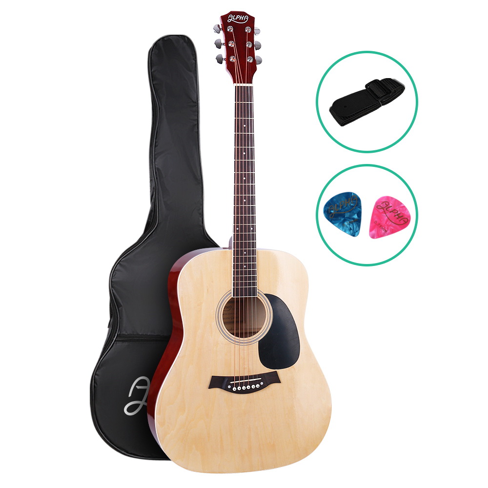 GUITAR-D-41-NAT-00 Alpha 41 Inch Acoustic Guitar Wooden Body Steel String Dreadnought Wood - Image 1