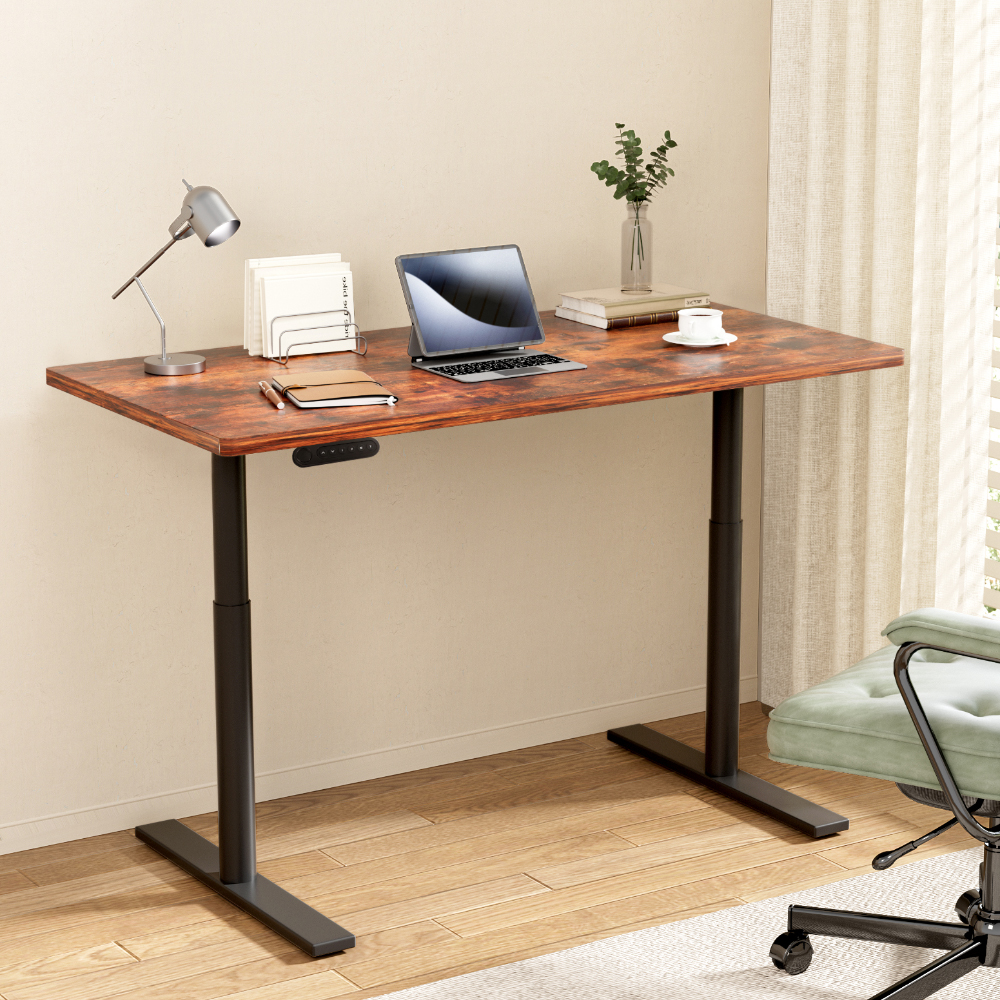 HASD-B-M10-BKDF-RBDB-120-202502281048-00 Artiss Standing Desk Motorised Electric Dual Motor Rustic Brown 120CM - Image 1
