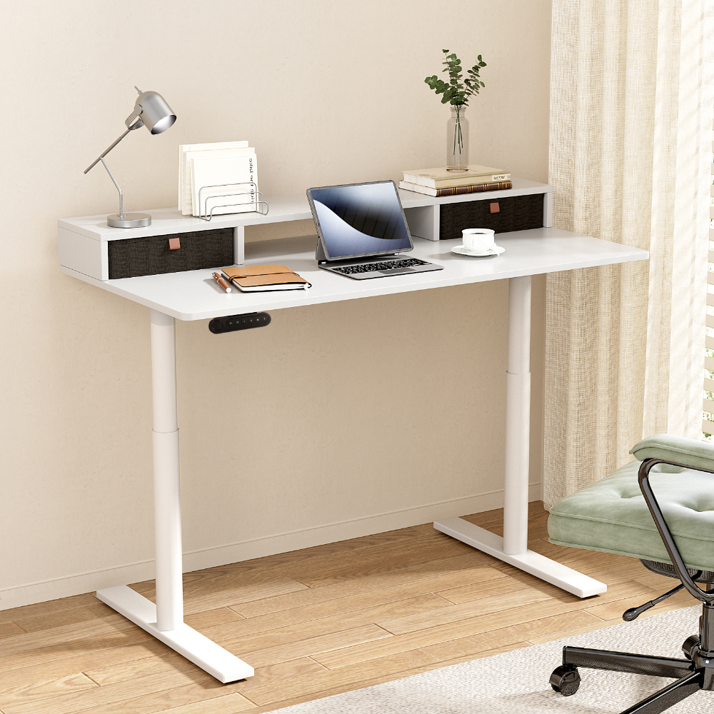 HASD-B-M10-WHDF-HDR-120-202502281050-00 Artiss Electric Standing Desk with Storage Rack Shelf Drawers White 120CM - Image 1