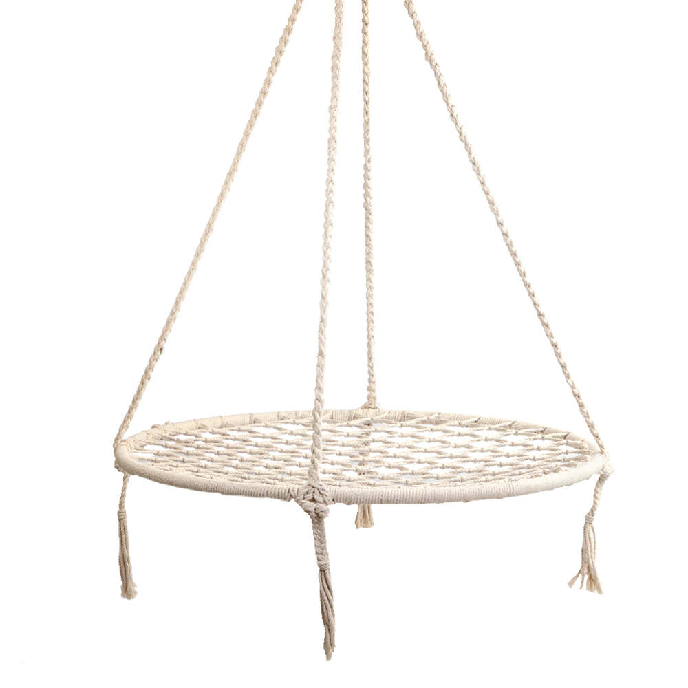 HM-CHAIR-NEST-CREAM-14628-00 Gardeon Hammock Chair Outdoor Tree Swing Nest Web Hanging Seat 100cm - Image 1