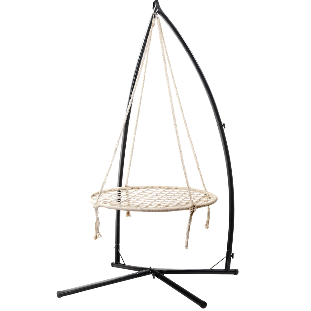 HM-CHAIR-NEST-CREAM-X-39759-00 Gardeon Hammock Chair Nest Web Outdoor Swing with Steel Stand 100cm - Image 1
