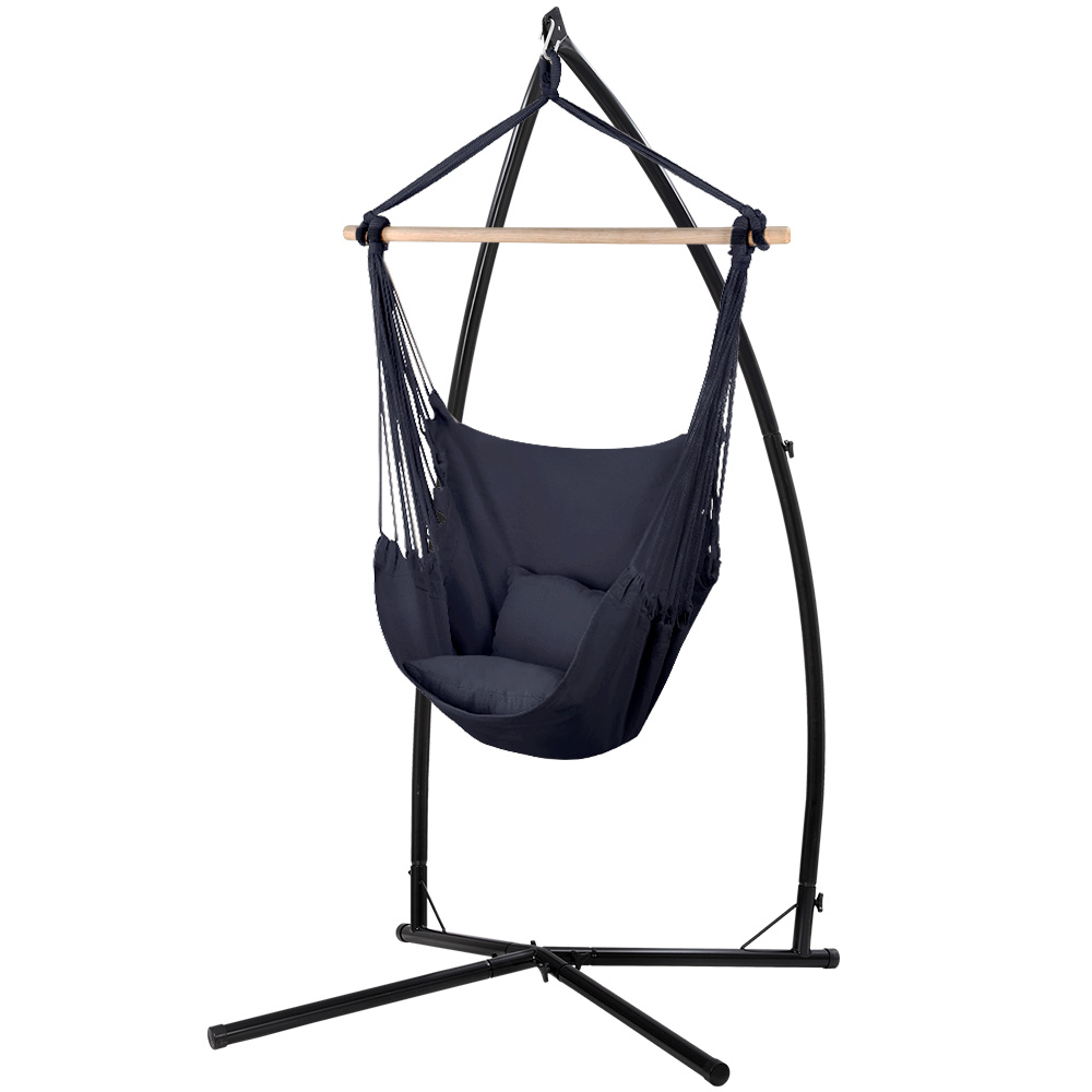HM-CHAIR-PILLOW-GREY-X-39764-00 Gardeon Hammock Chair Outdoor Camping Hanging with Steel Stand Grey - Image 1