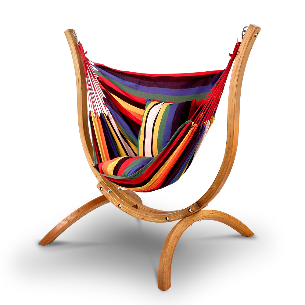 HM-TIM-CHAIR-STAN-OX-00 Gardeon Hammock Chair Timber Outdoor Furniture Camping with Wooden Stand - Image 1