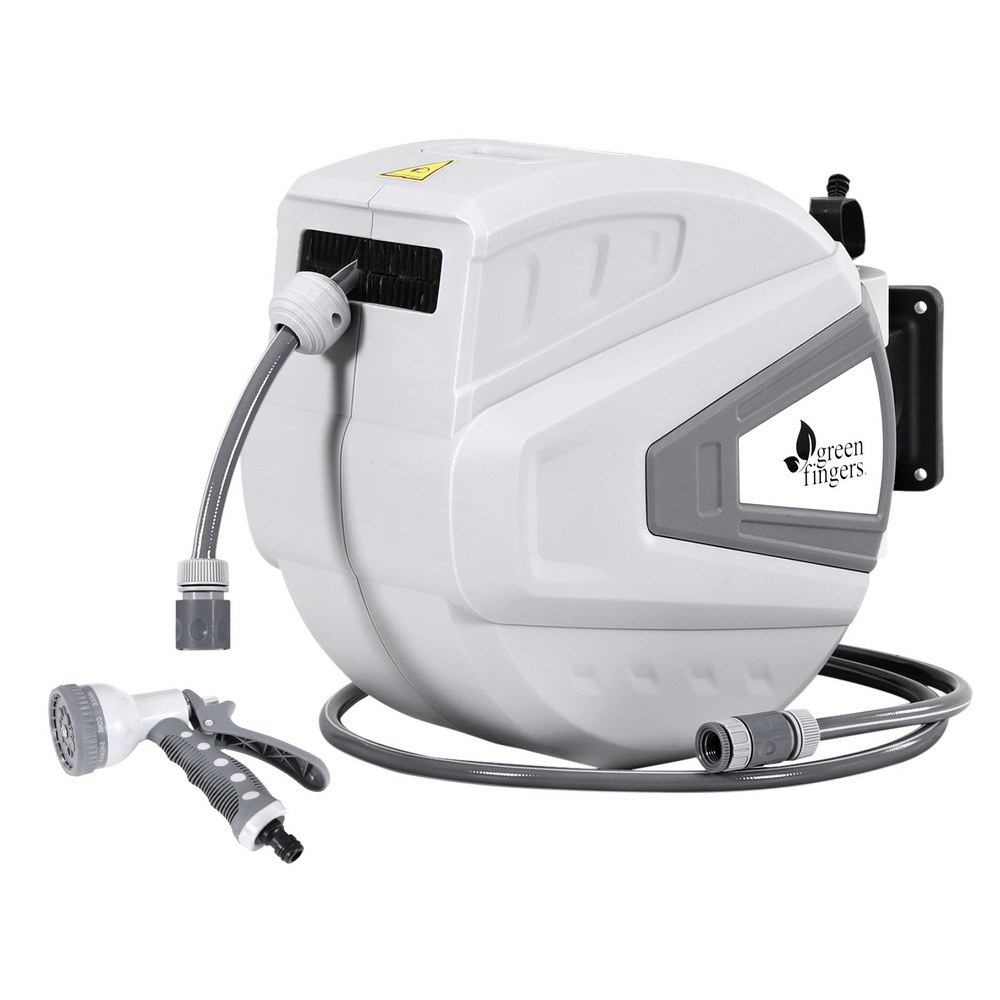 HR-WA-AUTO-N-30M-PLS-215097-00 Green Fingers 30M Water Hose Reel Retractable Auto Rewind Wall Mount Garden Spray Gun - Image 1