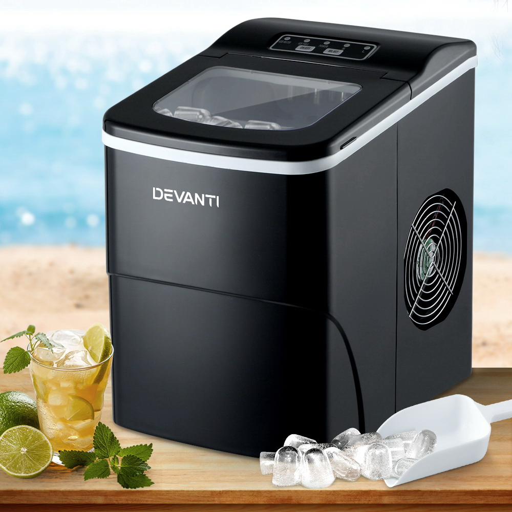 IM-ZB-12B-BK-17635-07 DEVANTi Portable Ice Cube Maker Machine 2L Home Bar Benchtop Easy Quick Black - Image 1