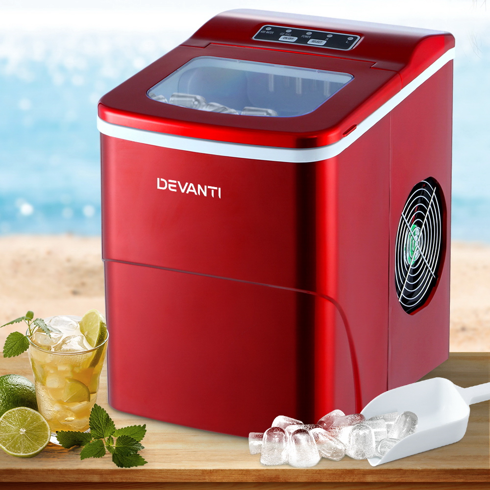 IM-ZB-12B-RED-17634-07 DEVANTi Portable Ice Cube Maker Machine 2L Home Bar Benchtop Easy Quick Red - Image 1