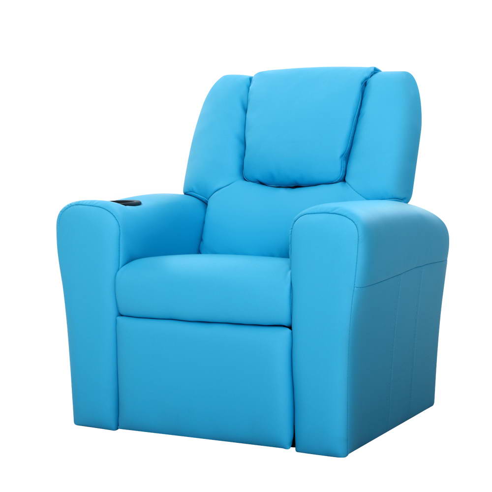 KID-RECLINER-BU-00 Keezi Kids Recliner Chair PU Leather Sofa Lounge Couch Children Armchair Blue - Image 1