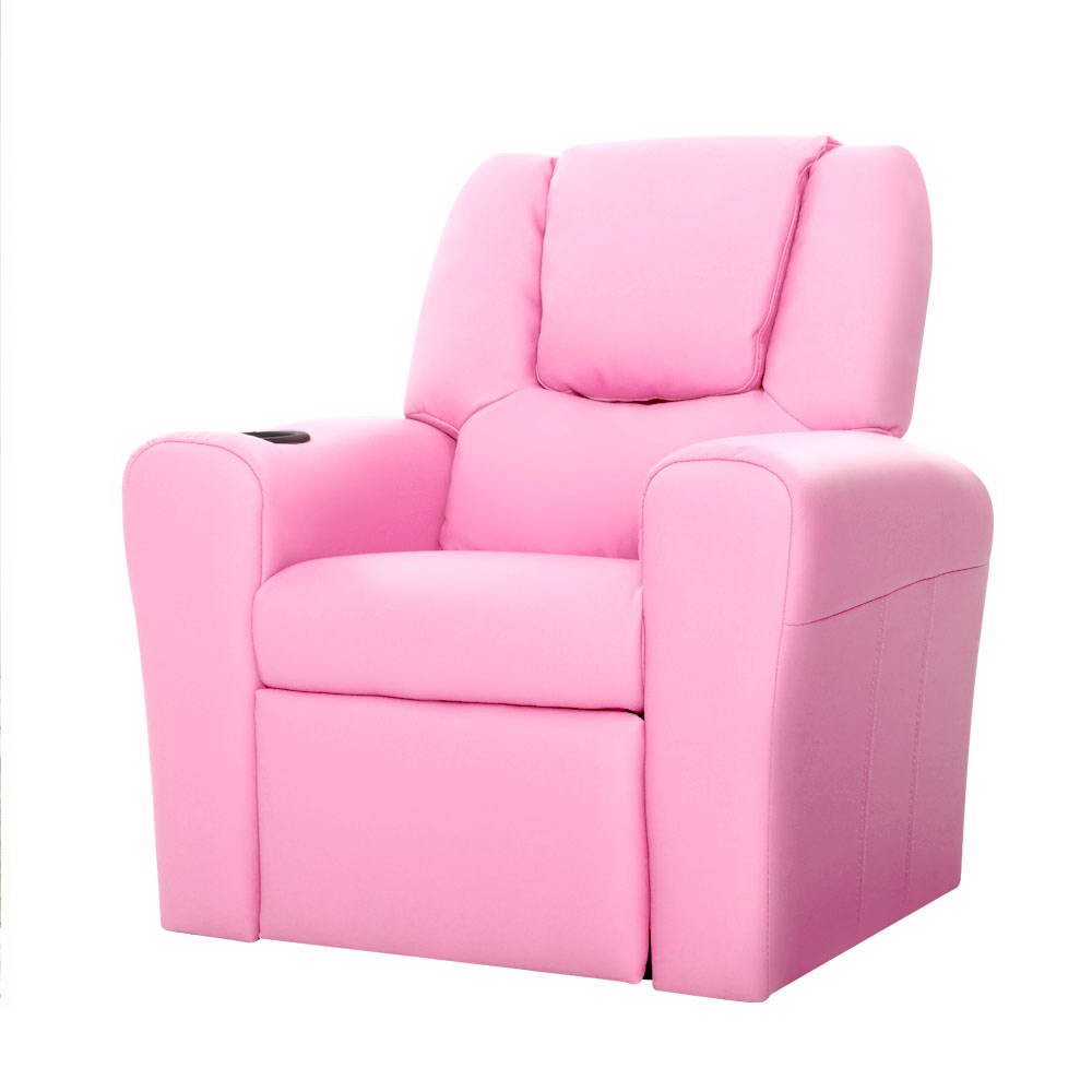 KID-RECLINER-PK-00 Keezi Kids Recliner Chair PU Leather Sofa Lounge Couch Children Armchair Pink - Image 1