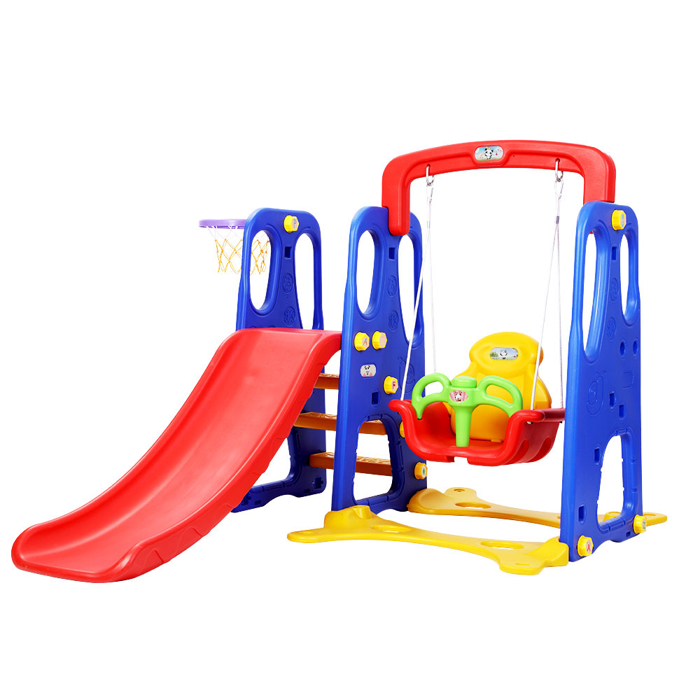 KPS-7557A-CFL-00 Keezi Kids Slide Swing Set Basketball Hoop Outdoor Playground Toys 120cm Blue - Image 1