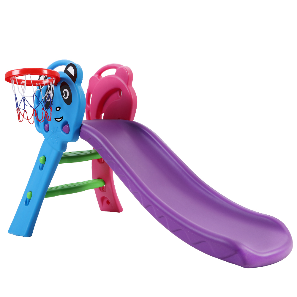 KPS-SLIDE-PANDA-BU-00 Keezi Kids Slide Set Basketball Hoop Indoor Outdoor Playground Toys 100cm Blue - Image 1
