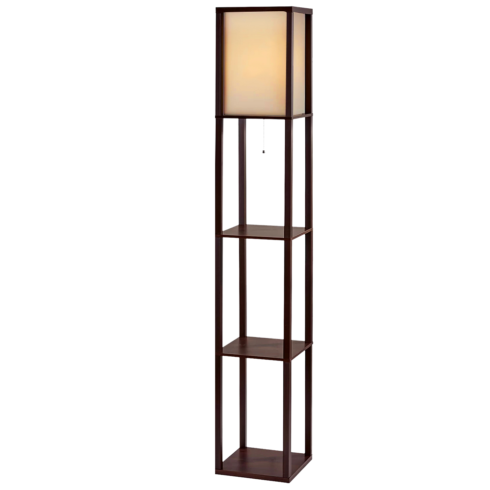 LAMP-FLOOR-SF-3017-A-BR-00 Artiss Floor Lamp 3 Tier Shelf Storage LED Light Stand Home Room Vintage Brown - Image 1