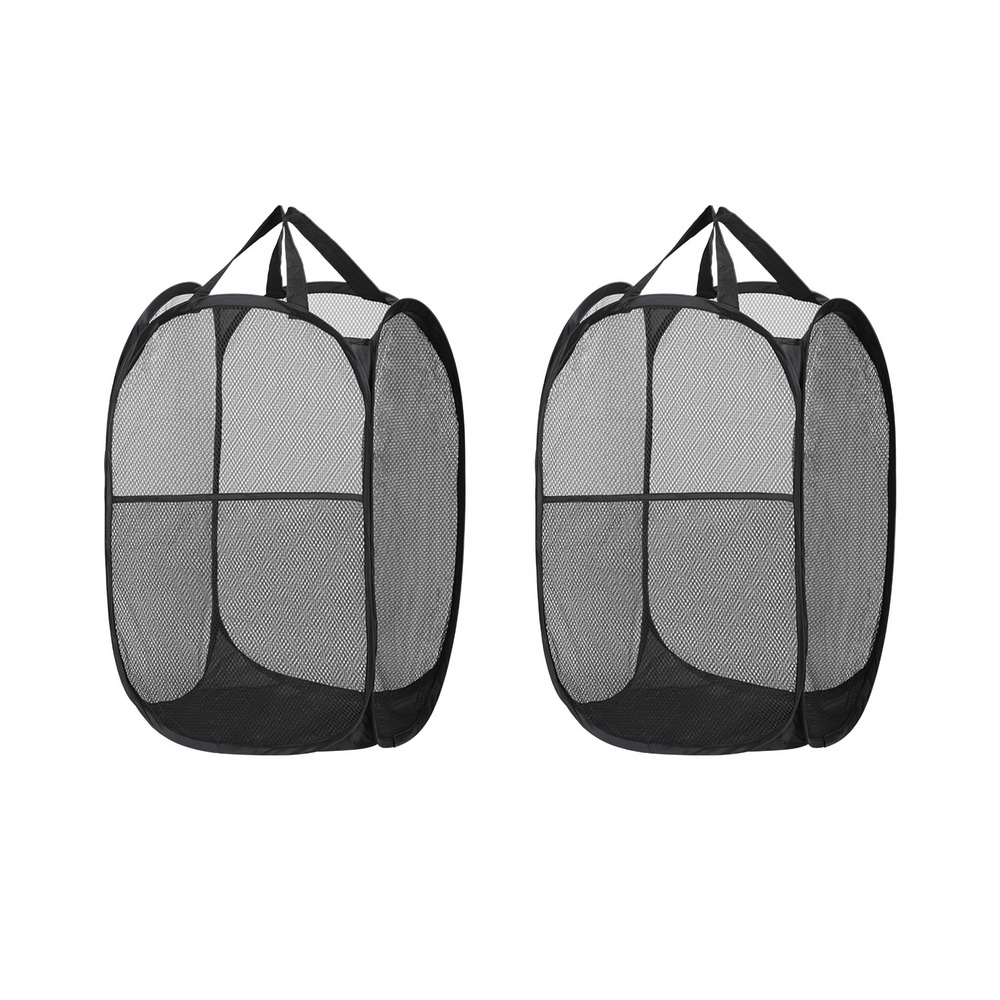 LBH-DOU-NET-BK-167879-00 Artiss 2X Laundry Basket Hamper Foldable Black - Image 1