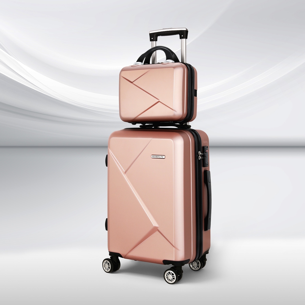 LUG-ABS-CB-12-20-RG-150657-03 Wanderlite 2Set 20 Inch Luggage Case with 12 Inch Handheld Luggage Box Hard Shell Travel Suitcase TSA Lock Rose Gold - Image 1