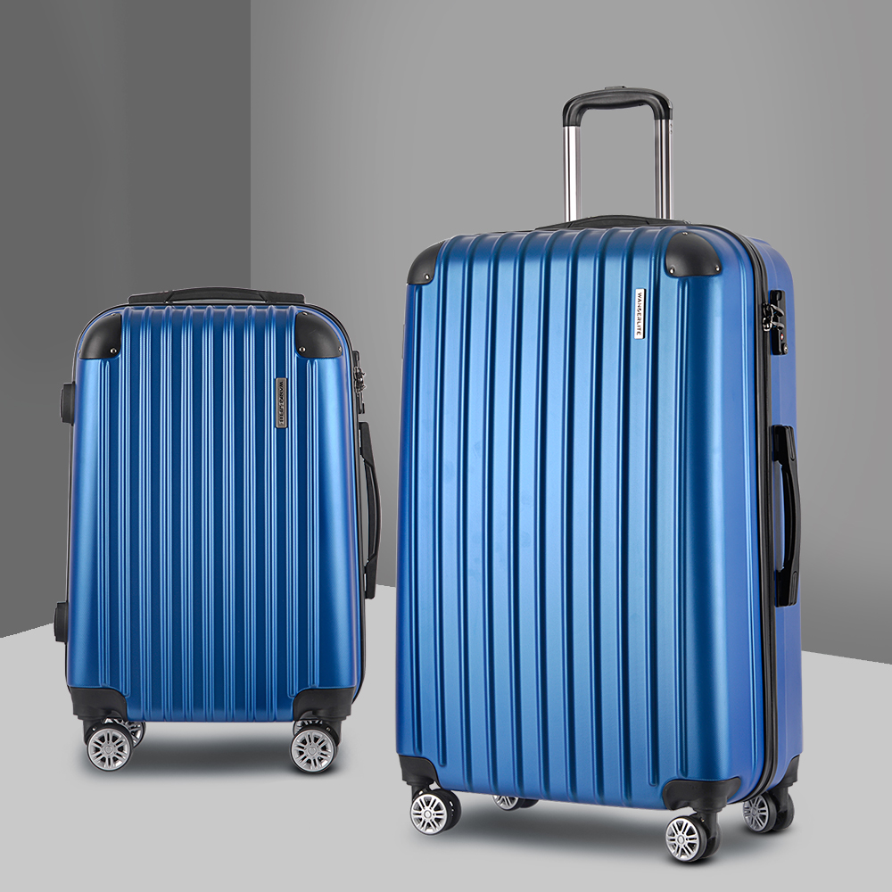 LUG-ABS-ECO-2SET-BU-19689-07 Wanderlite 2 Set Luggage 20-28 Inch with Zipper Lock Carry On Hard Shell Travel Suitcase Luggage Case Blue - Image 1