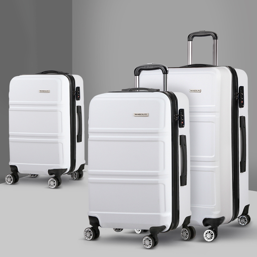 LUG-ABS-LINE-3SET-WH-13546-07 Wanderlite 20" 24" 28" Luggage with TSA Lock Spinner Travel Suitcase Carry On Hard Shell Luggage Case White - Image 1