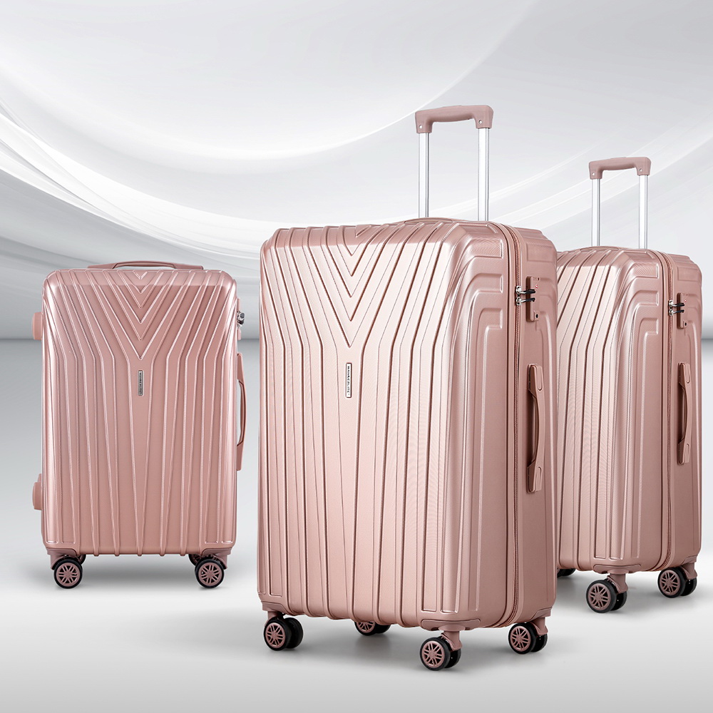 LUG-ABS-STR-3SET-PK-61828-06 Wanderlite 3 Set Luggage 20-24-28 Inch Suitcase with TSA Lock Carry On Hard Shell Travel Luggage Organiser Case Pink - Image 1