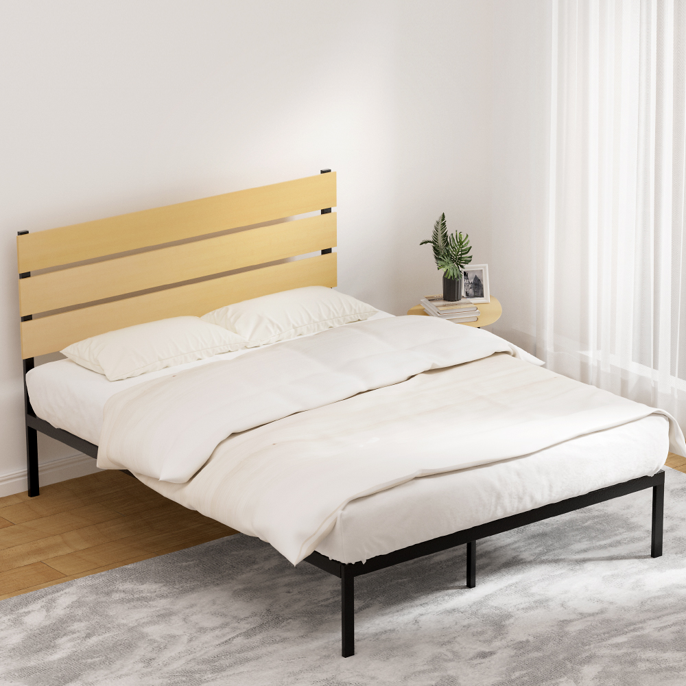 MBED-C-PAULA-Q-BK-AB-91790-04 Artiss Bed Frame Queen Size Metal Base Mattress Platform Foundation Black PAULA - Image 1