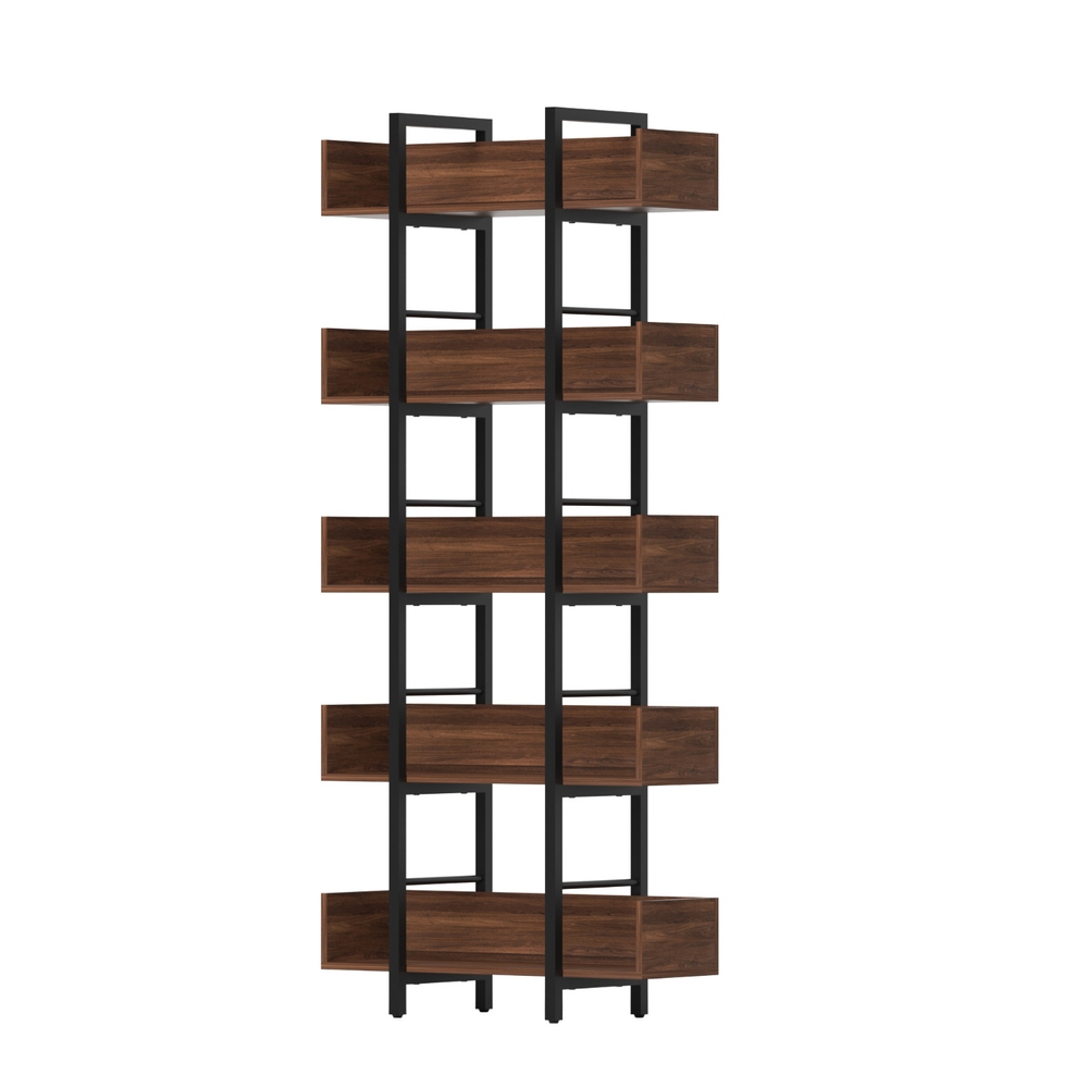 MET-BSHELF-01-WAL-202506271046-00 Artiss Bookshelf 5-Tier Bookcase Display Shelves Metal Storage Stand Rack Walnut - Image 1