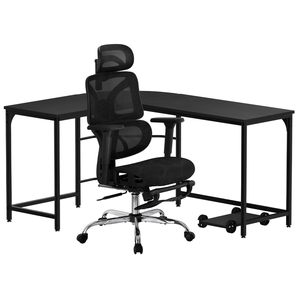 MET-DESK-L-003-FZ28-BK-202504041346-00 Artiss Computer Desk L-Shape Study Desks Ergonomic Office Chair Mesh Chairs - Image 1