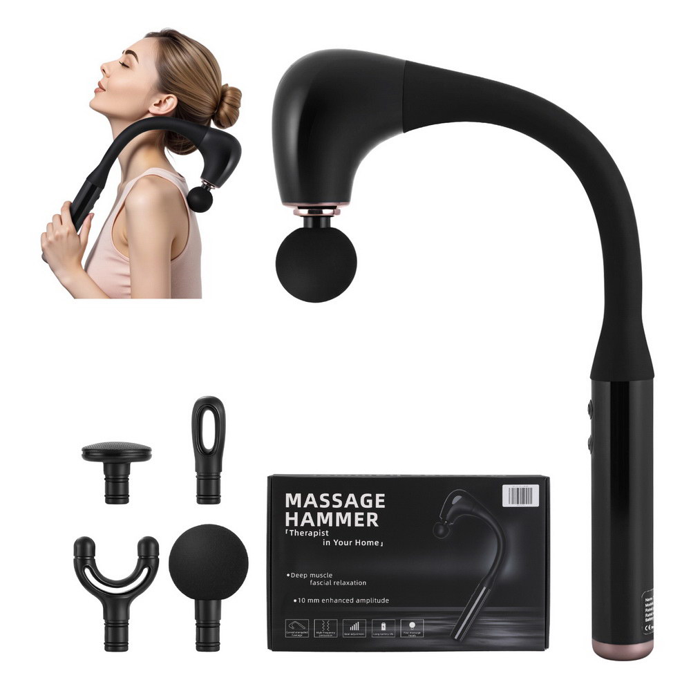 MG-B-1500-U-4H-BK-202506191528-00 Everfit Massage Gun U-shaped Extended Handle Percussion Massager 4 Heads - Image 1