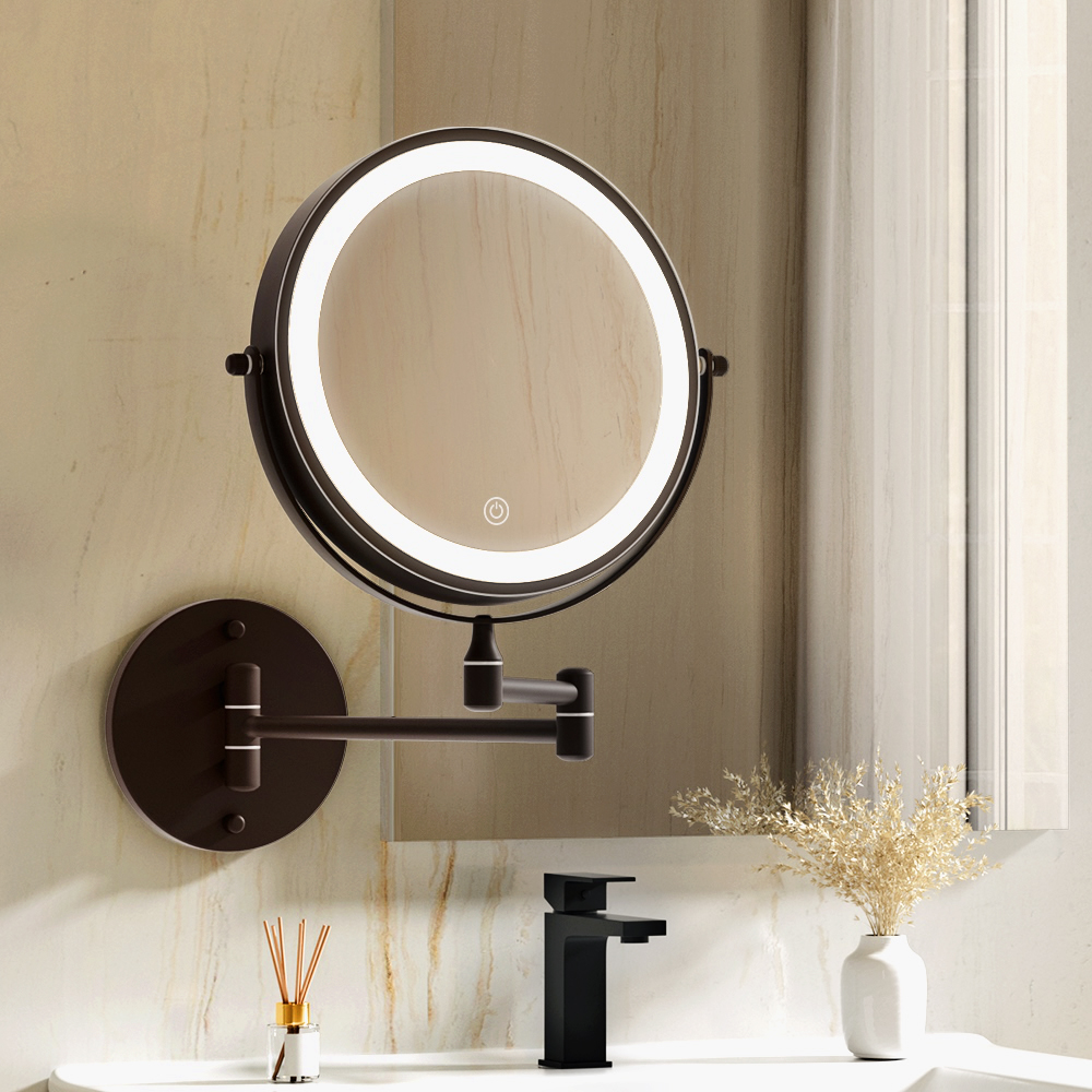 MM-E-EXTEN-10X-LED-7IN-BR-202502281058-00 Embellir Extendable Makeup Mirror 10X Magnifying Double-Sided Bathroom Brown - Image 1