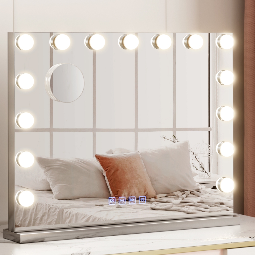 MM-E-FRAMELS-5846-GS-BT-48325-06 Embellir Bluetooth Makeup Mirror 58x46cm Hollywood Vanity with LED Light Wall - Image 1