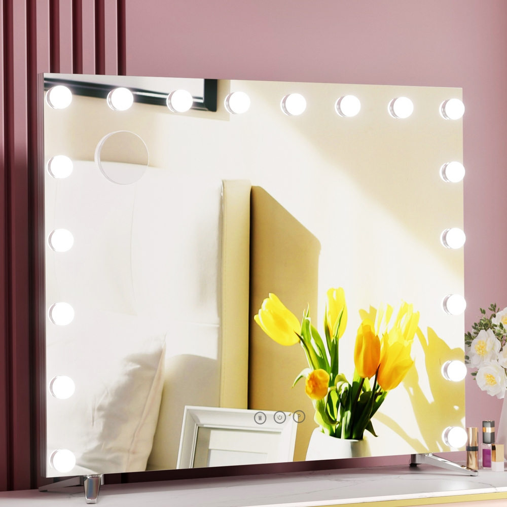 MM-E-FRAMELS-6580LED-GS-24680-06 80x65cm Embellir Makeup Mirror Hollywood Vanity with LED Light Silver Legs - Image 1