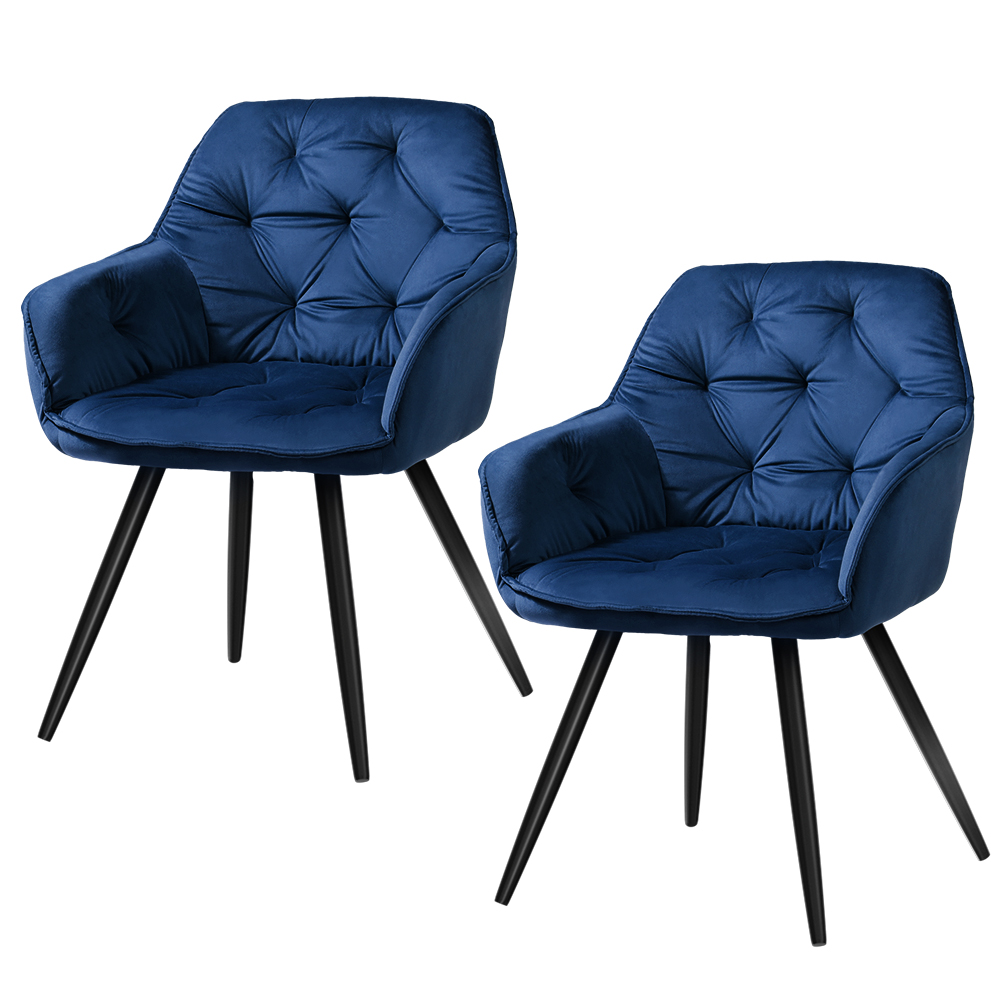 MO-DIN-GRS058-VEL-NAX2-202502281140-07 Artiss Dining Chairs Set of 2 Velvet Diamond Tufted Armchair Blue - Image 1