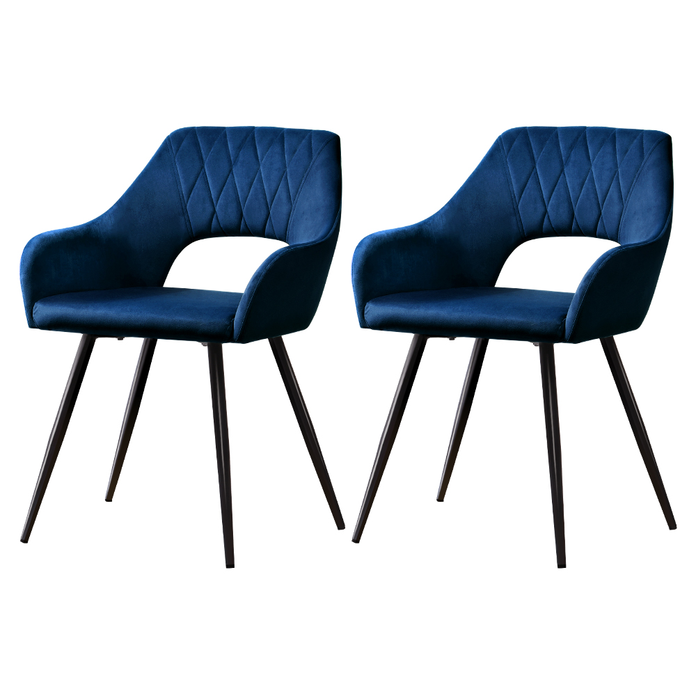MO-DIN-KJC115-VEL-NAX2-202502281140-07 Artiss Dining Chairs Set of 2 Velvet Hollow Armchair Blue - Image 1
