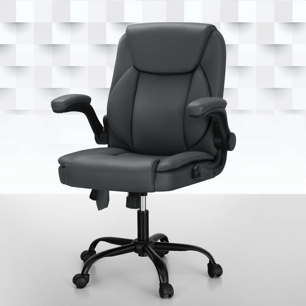 MOC-C-FZ40-2P-GY-150703-06 Artiss 2 Point Massage Office Chair Leather Mid Back Grey - Image 1