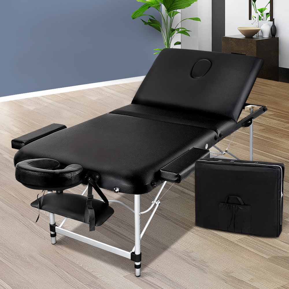 MT-ALUM-GA301-BK-75-202502281948-00 Zenses Massage Table 75cm Portable 3 Fold Aluminium Beauty Bed Black - Image 1