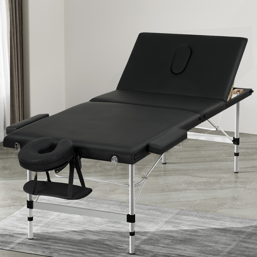 MT-ALUM-GA301-BK-85-137543-05 Zenses Massage Table 85cm Portable 3 Fold Aluminium Beauty Bed Black - Image 1