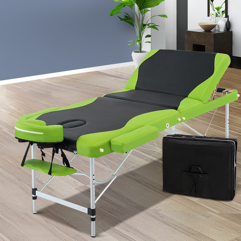 MT-ALUM-GA301-BKLM-75-202502281950-00 Zenses Massage Table 75cm Portable 3 Fold Aluminium Beauty Bed Green - Image 1
