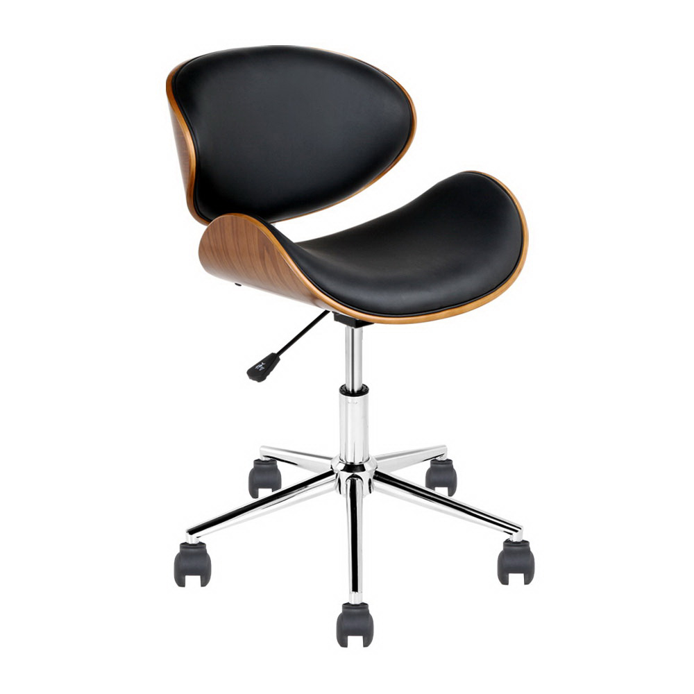 OCHAIR-BS-5429-WA-5543-00 Artiss Wooden Office Chair Leather Seat Black - Image 1