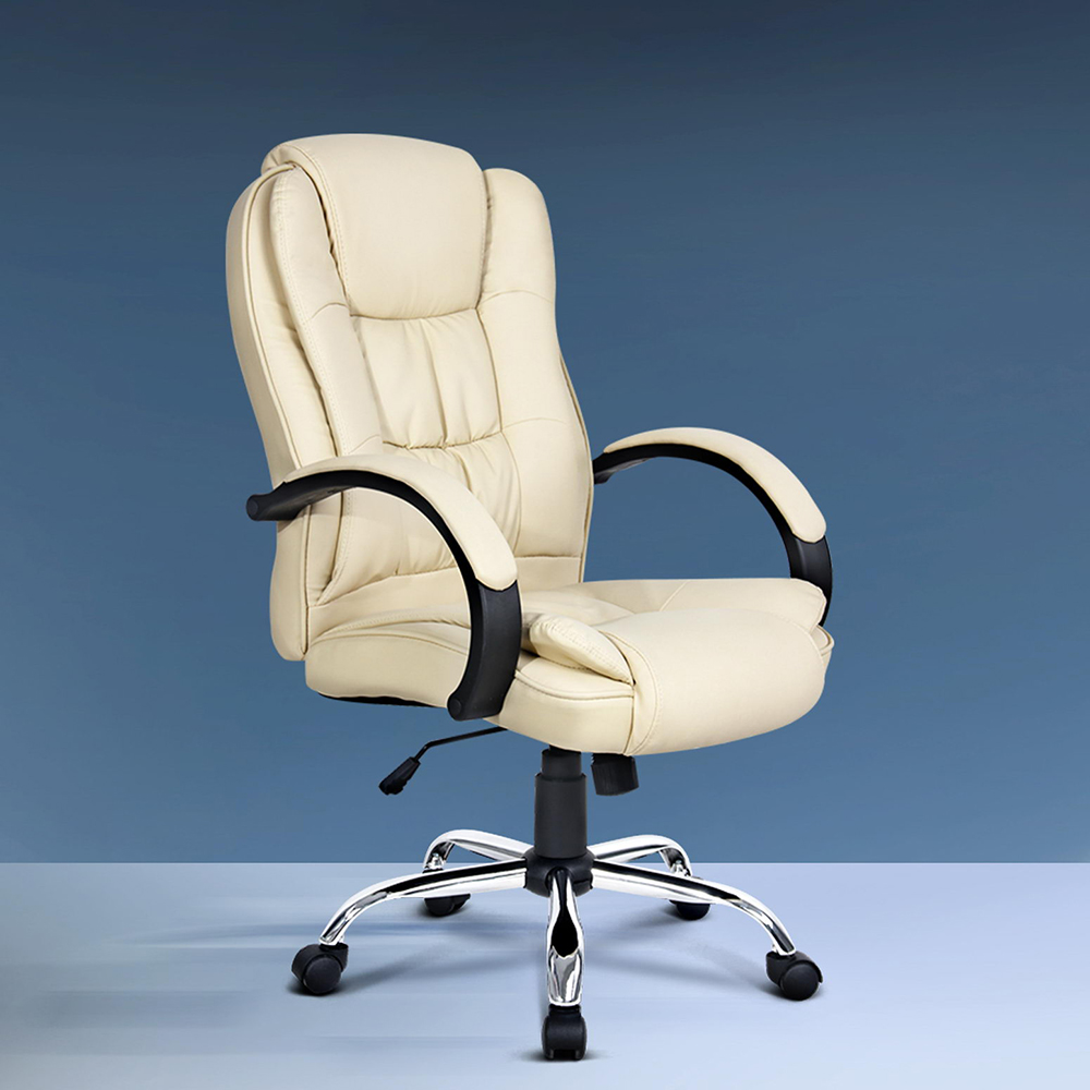 OCHAIR-G-9127-BG-11832-07 Artiss Executive Office Chair Leather Tilt Beige - Image 1