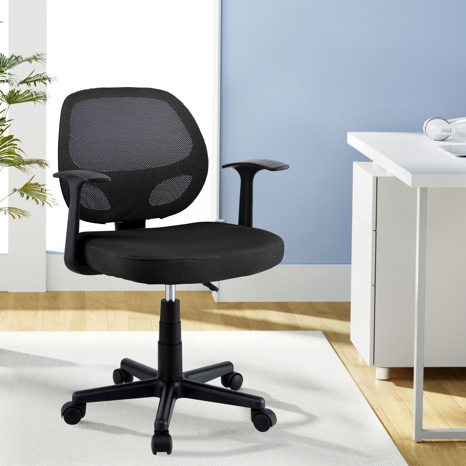 OCHAIR-H-FZ14-BK-209805-06 Artiss Mesh Office Chair Computer Gaming Desk Chairs Work Study Mid Back Black - Image 1