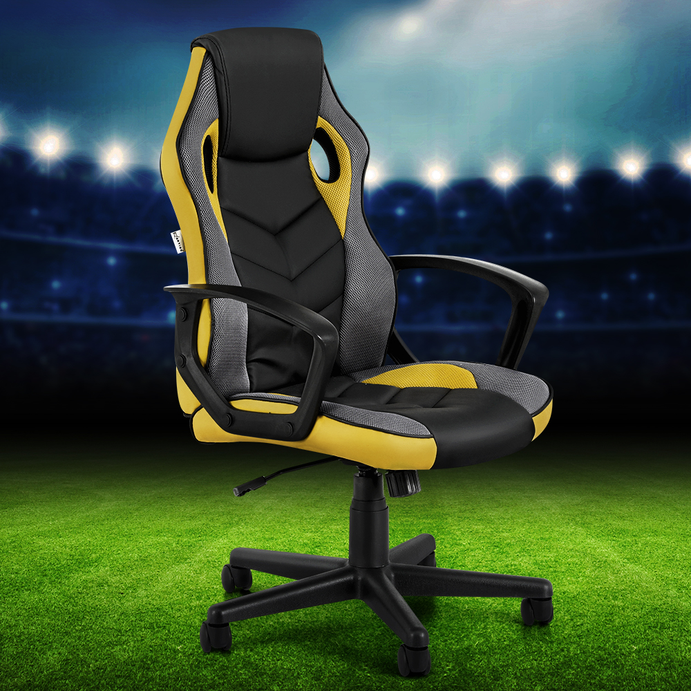 OCHAIR-H-GAME-YE-120184-04 Artiss Gaming Office Chair Computer Executive Racing Chairs High Back Yellow - Image 1